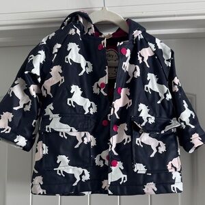 Hatley Navy and Pink Horse Print Raincoat